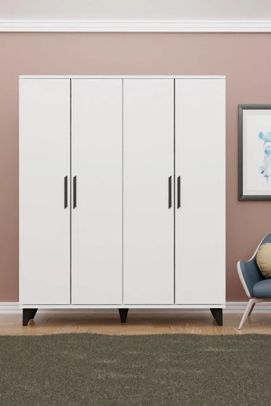 Metalia GM 050-A Hayal Ayaklı 4 Kapılı Siyah Kulplu Gardırop - 2