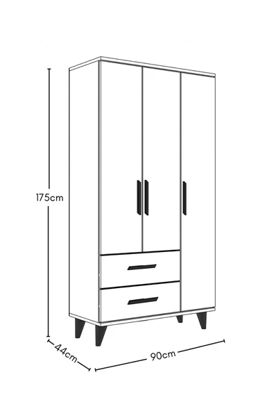 Metalia GM 177-A Modena Ayaklı Siyah Kulplu Gardırop - 5