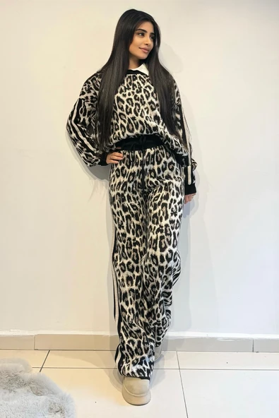 PLT001 LEOPAR DESEN TRİKO LASTİKLİ PANTOLON - 5