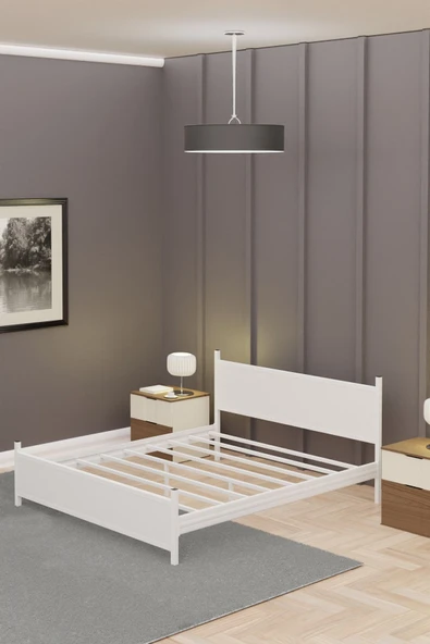 Metalia GM 305 Modern Çift Kişilik Ahşap Metal Tamamı Beyaz Karyola 140X190 - Resim 3