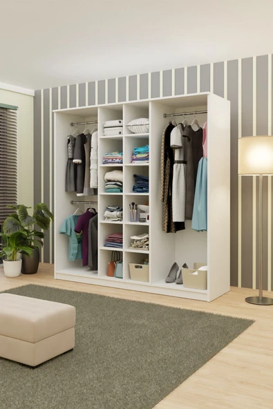 Metalia GM 089 Favorite 6 Kapılı Aynasız Beyaz Siyah Kulplu Gardırop - 5