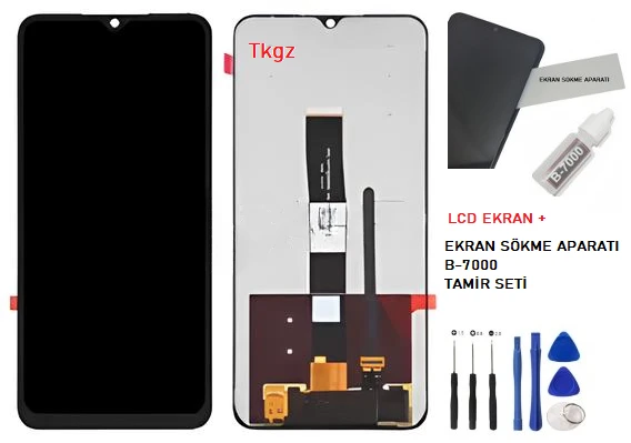 Tkgz - Xiaomi Redmi 9A Uyumlu Lcd Ekran Dokunmatik Orijinal + B-7000 + TAMİR SETİ