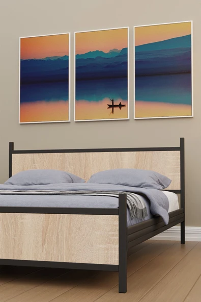 Metalia GM 305 Modern Çift Kişilik Ahşap Metal Siyah Sonomo Karyola 150X200 - 4