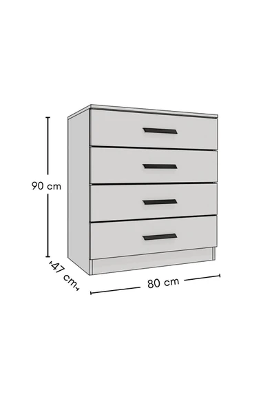 Metalia GM 092 4 Çekmeceli Sonomo Siyah Kulplu Şifonyer - 3