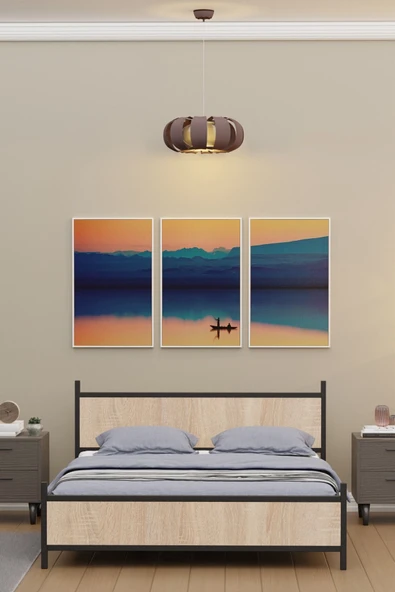 Metalia GM 305 Modern Çift Kişilik Ahşap Metal Siyah Sonomo Karyola 150X200 - 3