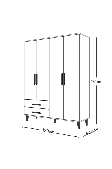 Metalia GM 070-A Novado Siyah Kulplu Ayaklı Gardırop - 5