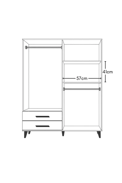 Metalia GM 070-A Novado Siyah Kulplu Ayaklı Gardırop - 6
