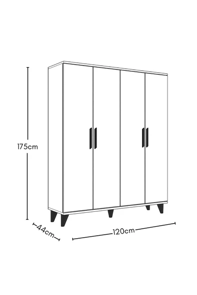 Metalia GM 050-A Hayal Ayaklı 4 Kapılı Siyah Kulplu Gardırop - 5