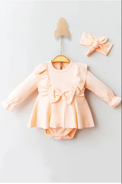 Fiyonklu % 100 Pamuk Kız Bebek Romper