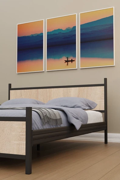 Metalia GM 305 Modern Çift Kişilik Ahşap Metal Siyah Sonomo Karyola 150X200 - 6