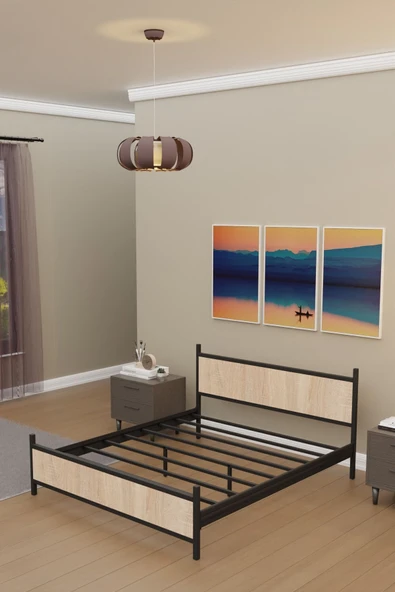 Metalia GM 305 Modern Çift Kişilik Ahşap Metal Siyah Sonomo Karyola 150X200 - 7