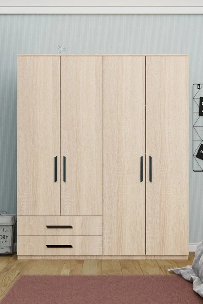 Metalia GM 082 Novado 4 Kapı 2 Çekmeceli Sonomo Gardırop