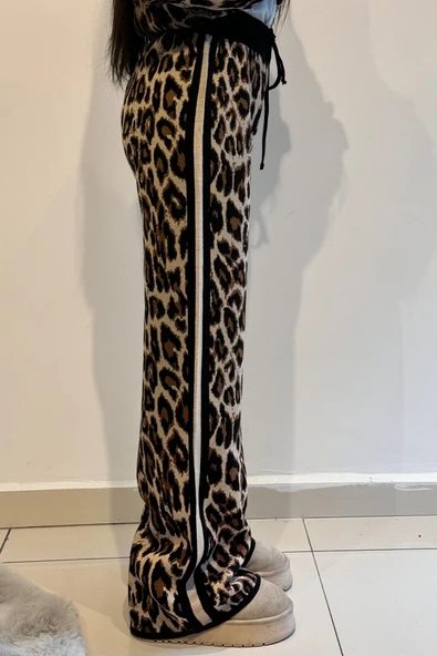 PLT001 LEOPAR DESEN TRİKO LASTİKLİ PANTOLON - 3