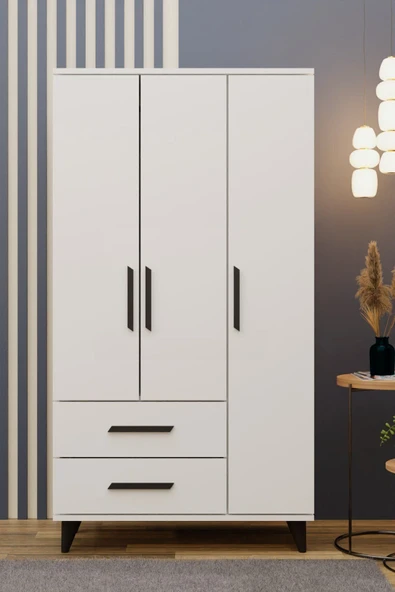 Metalia GM 177-A Modena Ayaklı Siyah Kulplu Gardırop