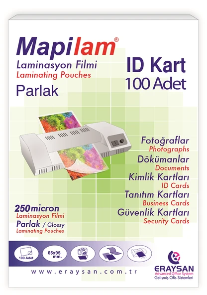 MAPİLAM 250 MİCRON PARLAK LAMİNASYON FİLMİ (ID KART) (65X95) 100 LÜ