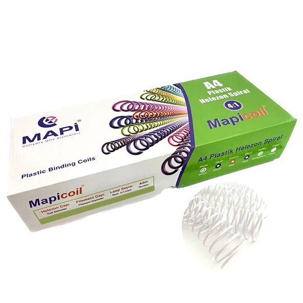 MAPİCOİL 4:1 PLASTİK HELEZON SPİRAL 6MM BEYAZ 200 AD. 48 LOP