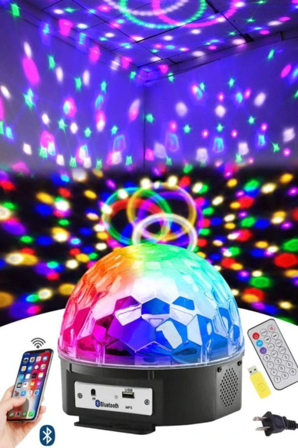 Renkli Disko Topu RGB Ledli Bluetooth Hoparlör Sese Duyarlı Kumandalı Disko Topu