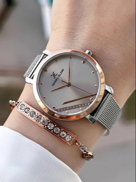 Daniel Klein Çelik Kordon 3 Atm Suya Dayanıklı Özel Tasarım Kadın Kol Saat+Bileklik VS.BLKT.0093 - Resim 2