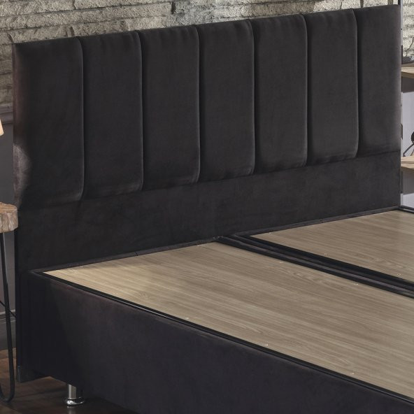 Niron Ela Baza ve Başlık Seti 180x200 cm Çift Kişilik Siyah Kumaş Baza ve Başlığı Silinebilir Soho Kumaş - 5