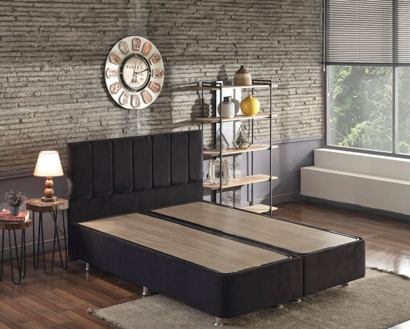 Niron Ela Baza ve Başlık Seti 180x200 cm Çift Kişilik Siyah Kumaş Baza ve Başlığı Silinebilir Soho Kumaş