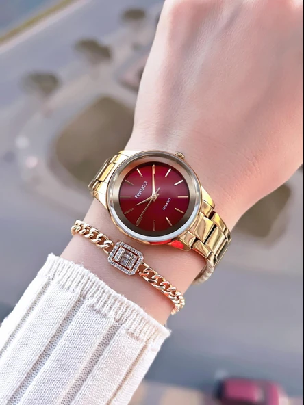 Ferrucci Kadın Kol Saati+Bileklik Özel Seri Çelik Kordon Kararma Renk Atma Yapmaz VS.BLKT.0094 - Resim 2