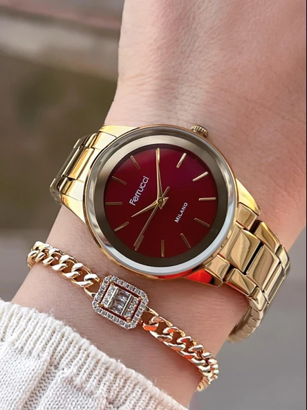 Ferrucci Kadın Kol Saati+Bileklik Özel Seri Çelik Kordon Kararma Renk Atma Yapmaz VS.BLKT.0094 ürün görseli