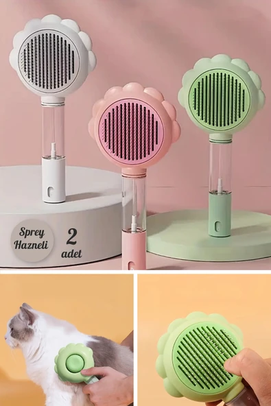 Tilbe Home 2'li Sprey Hazneli Otomatik Temizlenen Kedi Köpek Tüy Toplayıcı Tarak Evcil Pet Hayvan Tüy Fırçası