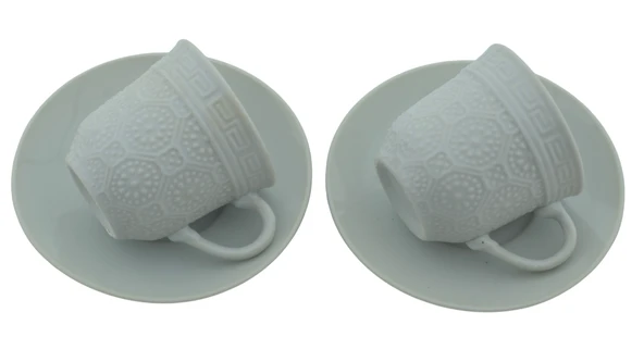 Beyaz Porselen 2 Kişilik 4 Parça Kahve Fincan Seti M6 - 2