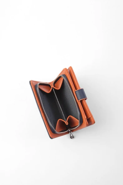 CENGİZ PAKEL Cengiz Pakel Kadın Mini Boy Çıt Çıt Detaylı Cüzdan – 65315 - Lacivert/Kiremit - 4