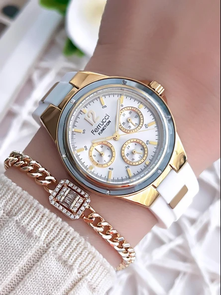 Ferrucci Kadın Kol Saati+Bileklik Özel Seri Çelik Kordon Kararma Renk Atma Yapmaz VS.BLKT.0097 ürün görseli