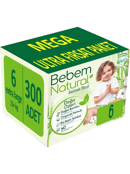 Bebem Natural 6 Numara Ekstra Large 300'lü Bebek Bezi ürün görseli