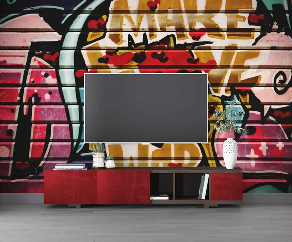 Grafitti Kalp Not Temalı Duvar Kağıdı - Resim 3