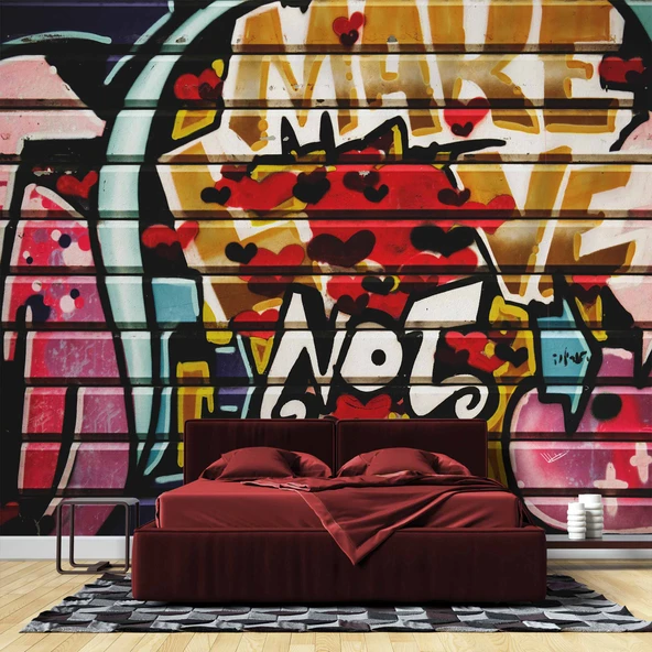 Grafitti Kalp Not Temalı Duvar Kağıdı - Resim 2