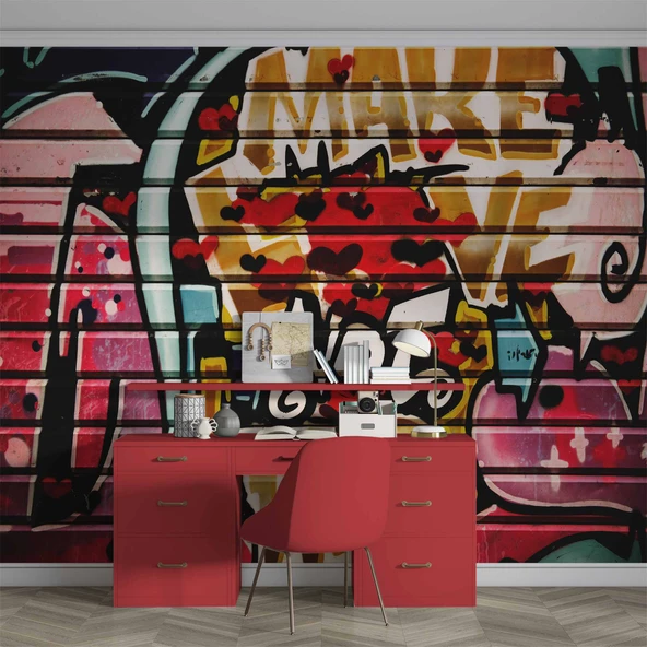 Grafitti Kalp Not Temalı Duvar Kağıdı - Resim 4