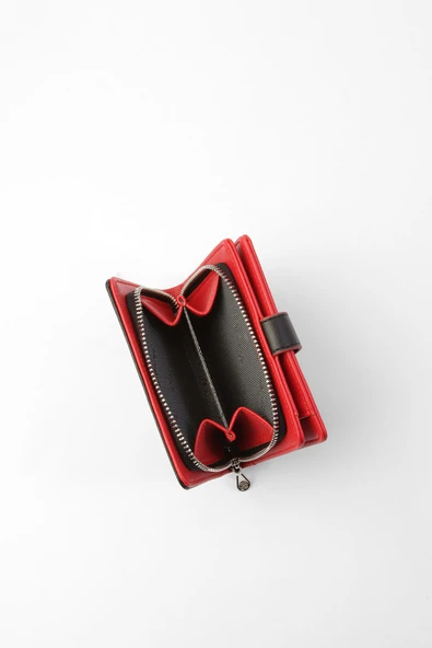 CENGİZ PAKEL Cengiz Pakel Kadın Mini Boy Çıt Çıt Detaylı Cüzdan – 65315M - Siyah/Kırmızı - 4