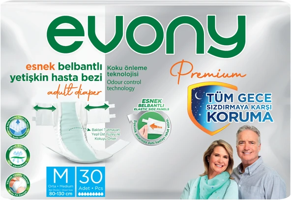 Evony Premium Hasta Bezi Yetişkin Bel Bantlı Tekstil Yüzey Orta 90 Adet+ Yatak Koruyucu Örtü 60 Adet - Resim 2