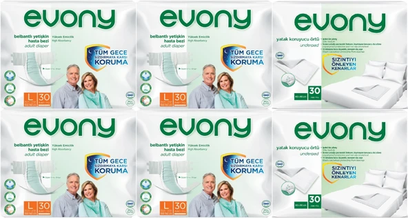 Evony Hasta Bezi Yetişkin Bel Bantlı Tekstil Yüzey L-Büyük 120 Adet + Yatak Koruyucu Örtü 60 Adet