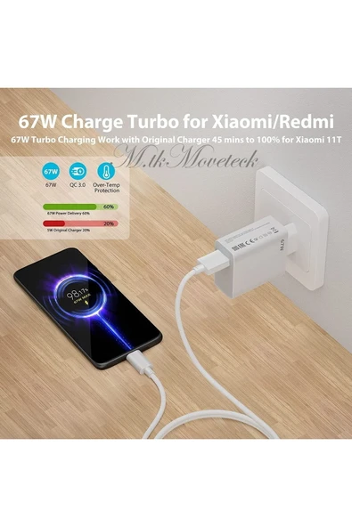Xiaomi Redmi Note 12 Pro Plus 67 Wolt Orjinal Turbo Şarj Aleti Cihazı Kablo Adaptör 2in1 Set Type-c - 6