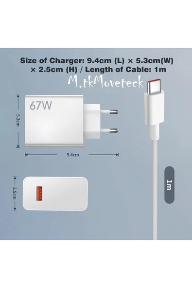 Redmi 13c 67 Wolt  Turbo Hızlı Şarj Aleti Cihazı Kablo Adaptör 2'Li Set Type-C To Usb