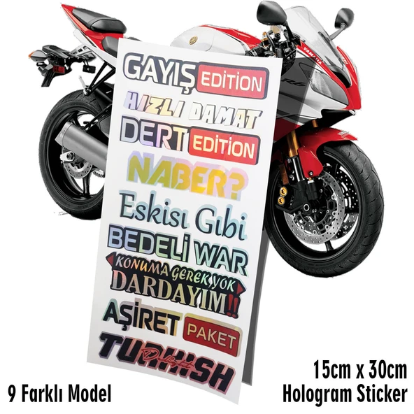 türkçe yazılar motosiklet araba kask laptop cam uyumlu sticker ürün görseli
