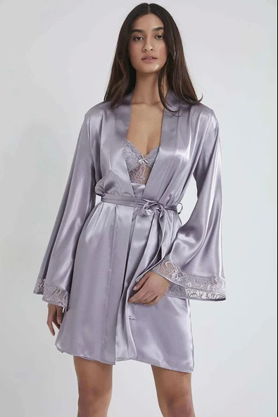 Pierre Cardin Midi Dantel Sabahlık Gecelik Set 4090 Royal