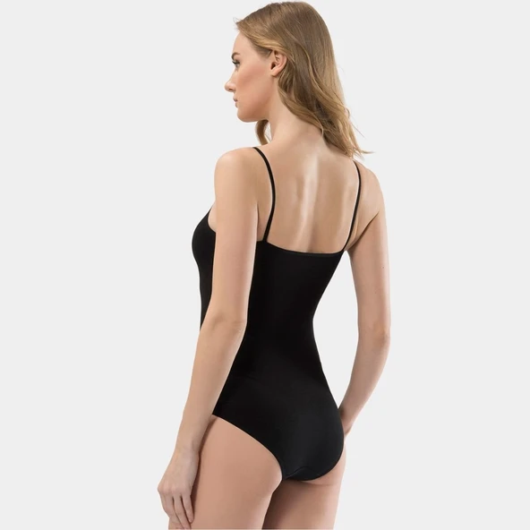 Türen Kadın İp Askılı Pamuklu Agraflı Body 284/Siyah - 3