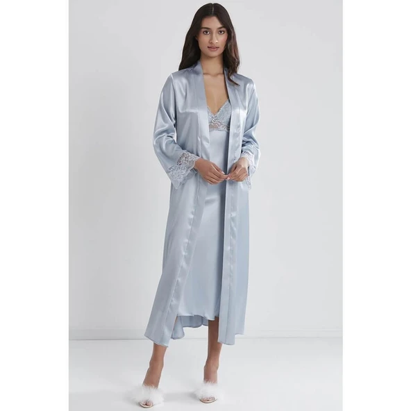 Pierre Cardin Uzun Saten Sabahlık Gecelik Set 4370 Mist - 2