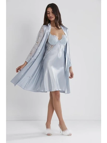 Pierre Cardin Sütyen Kaplı Sabahlık Gecelik 4025 Mist