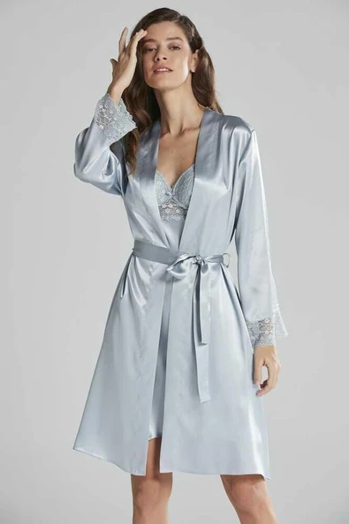 Pierre Cardin Sütyen Kaplı Sabahlık Gecelik Set 4285 Mist