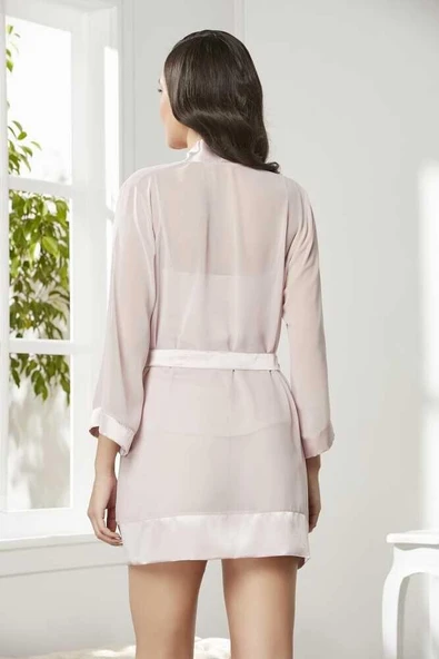 Pierre Cardin Pudra 3'lü Saten Dantelli Şort Ve Şifon Dantelli Sabahlık Takımı 2475 - 2