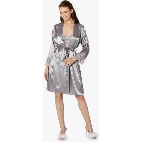 Pierre Cardin 2li Saten Kısa Gecelik Sabahlık 4300 royal