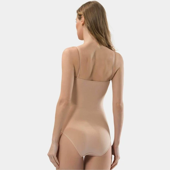 Türen Kadın İp Askılı Pamuklu Agraflı Body 284/Ten - 2