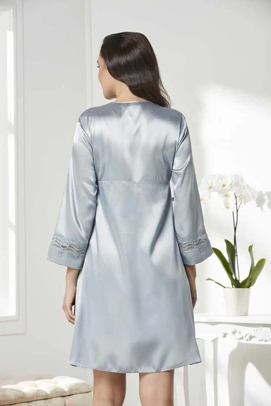 Pierre Cardin 6'lı Saten Gecelik Sabahlık Çeyiz Seti 6010 Mist - 4