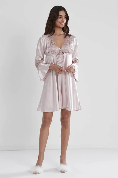 Pierre Cardin 6'lı Kaplı Gecelik Sabahlık Set 6325 Pudra